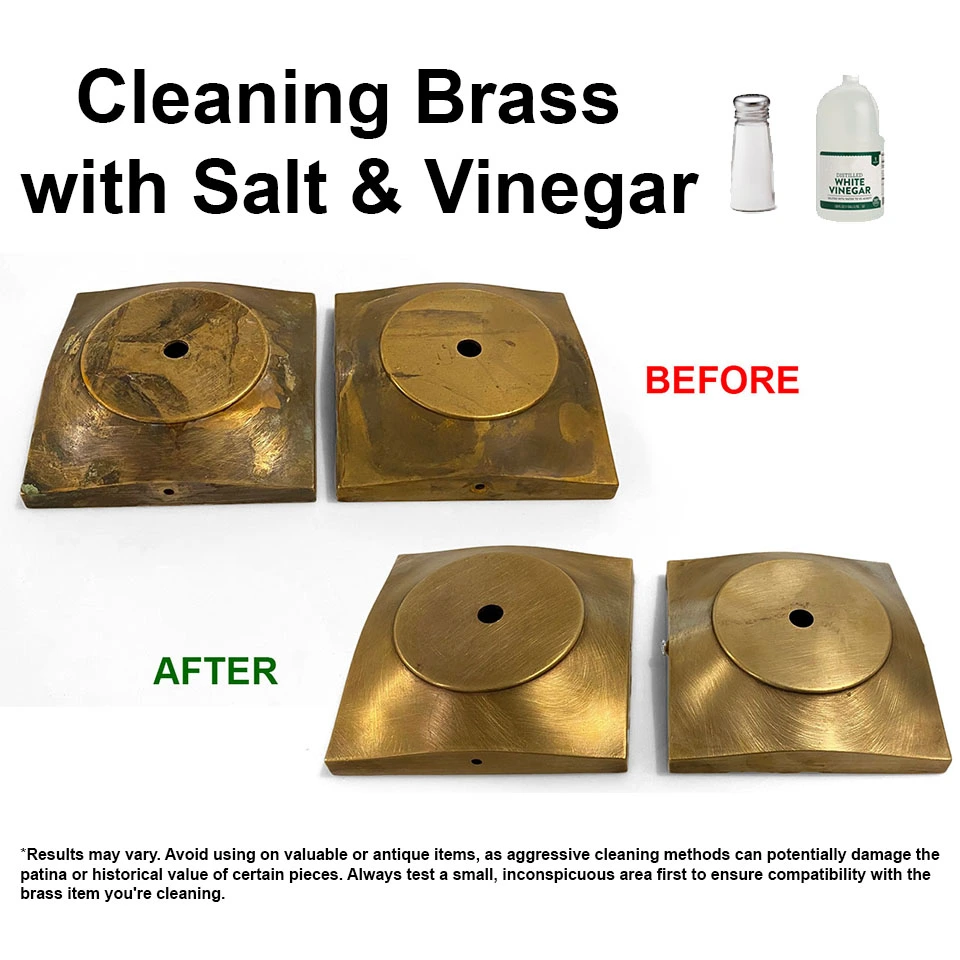 Use vinegar & salt scrub – demonstrates scrubbing heavily tarnished areas
